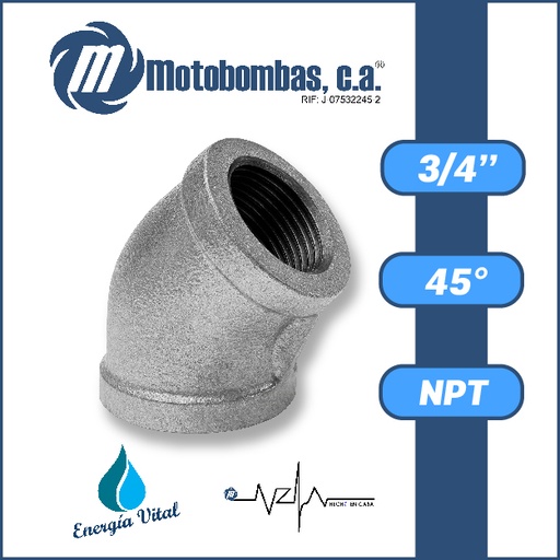 [3805VAR-CODO5R008H008H-1020] CODO A/C GALVANIZADO SERIE VAR MOD. 45 GRADOS   3/4"