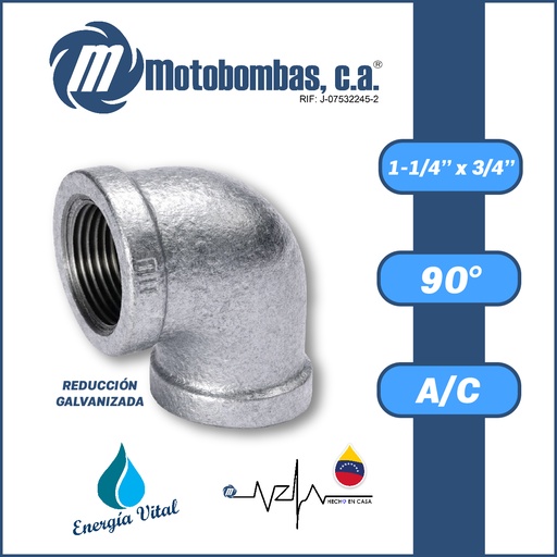 [3805VAR-CODO9R008H012H-1020] CODO REDUCIDO A/C GALVANIZADO SERIE VAR MOD. 90 GRADOS    1-1/4" X 3/4"