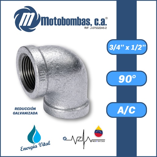 [3805VAR-CODO9R005H008H-1020] CODO REDUCIDO  A/C GALVANIZADO SERIE VAR MOD. 90 GRADOS     3/4" X 1/2"