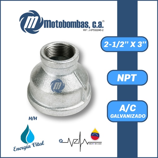 [3825VAR-COPA0R250H300H-GALVANIZADA] REDUCCION A/C GALVANIZADA ROSCADA NPT SERIE VAR MOD. H/H 2-1/2"X3"
