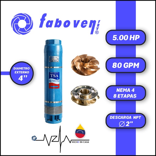 [5503FBV-005004M08AX000-BF01] CUERPO SUMERGIBLE FABOVEN  4" SERIE TSA MOD. 00504M08AX0   80GPM   5,00HP 08ET 2"NPT NEMA4              