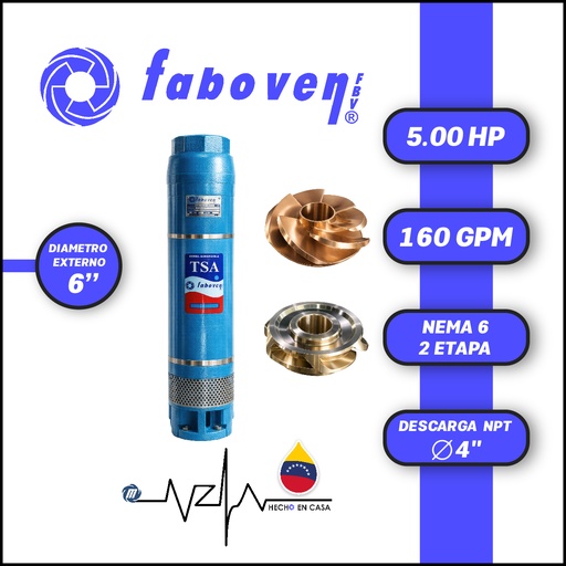 [5513FBV-005006L02FX000-BF01] CUERPO SUMERGIBLE FABOVEN  6" SERIE TSA MOD. 00506L02FX0  160GPM   5,00HP 02ET 4"NPT NEMA6             