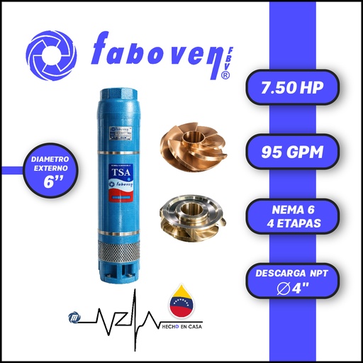 [5513FBV-007506X04GX000-BF01] CUERPO SUMERGIBLE FABOVEN  6" SERIE TSA MOD. 00756X04GX0   95GPM   7,50HP 04ET 4"NPT NEMA6              