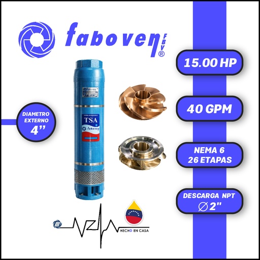 [5503FBV-015004L26BX000-BF01] CUERPO SUMERGIBLE FABOVEN  4" SERIE TSA MOD. 01504L26BX0   40GPM  15,00HP 26ET 2"NPT NEMA6               