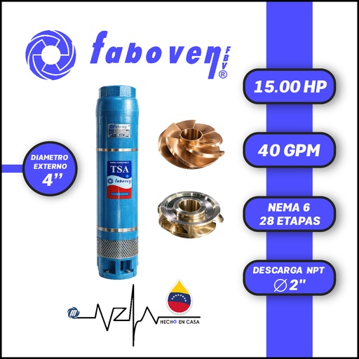 [5503FBV-015004L28BX000-BF01] CUERPO SUMERGIBLE FABOVEN  4" SERIE TSA MOD. 01504L28BX0   40GPM  15,00HP 28ET 2"NPT NEMA6               