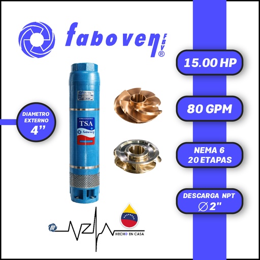 [5503FBV-015004M20BX000-BF01] CUERPO SUMERGIBLE FABOVEN  4" SERIE TSA MOD. 01504M20BX0   80GPM  15,00HP 20ET 2"NPT NEMA6               