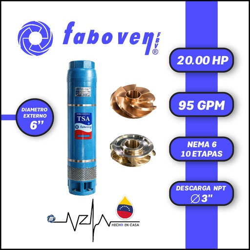 [5513FBV-020006X10DX000-BF01] CUERPO SUMERGIBLE FABOVEN  6" SERIE TSA MOD. 02006X10DX0   95GPM  20,00HP 10ET 3"NPT NEMA6                