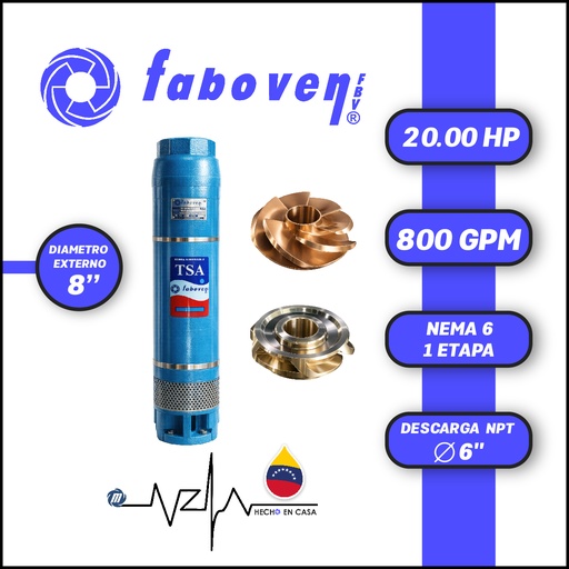 [5523FBV-020008M01OX000-BF01] CUERPO SUMERGIBLE FABOVEN  8" SERIE TSA MOD. 02008M01OX0  800GPM  20,00HP 01ET 6"NPT NEMA6               