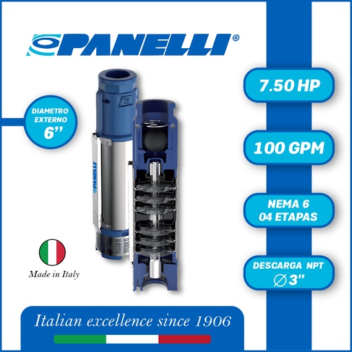 [5505PAN-140PR16N/04] CUERPO SUMERGIBLE PANELLI  6" SERIE  PR MOD. 140PR10004 100GPM   7,50HP  04ET 3"NPT NEMA6