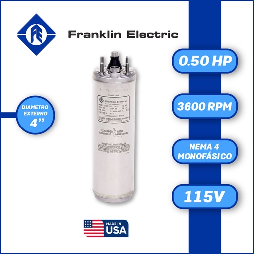 [7505FRA-5FES1440000050A-AS10] MOTOR SUMERGIBLE MF FRANKLIN  4" SERIE WWELL SS MOD. 2145049004GS   0,50HP 1PH/115V/60HZ/2P 3600RPM 3W DOL NEMA4 WF-C
