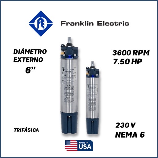 [7515FRA-5FEE6660000751F-SF21] MOTOR SUMERGIBLE TF FRANKLIN  6" SERIE ENCAP SF MOD. 2366018120     7,50HP 3PH/230V/60HZ/2P 3600RPM 3W DOL NEMA6 WF-C                 