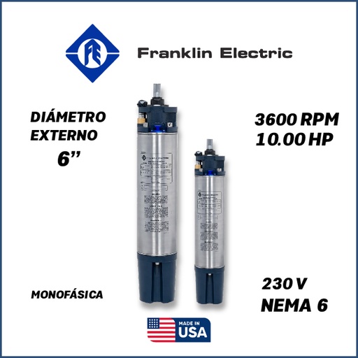 [7515FRA-5FEE3660001001F-SF23] MOTOR SUMERGIBLE MF FRANKLIN  6" SERIE ENCAP SF MOD. 2261128020    10,00HP  1PH/230V/60HZ/2P 3600RPM 3W DOL NEMA6 WF-C
