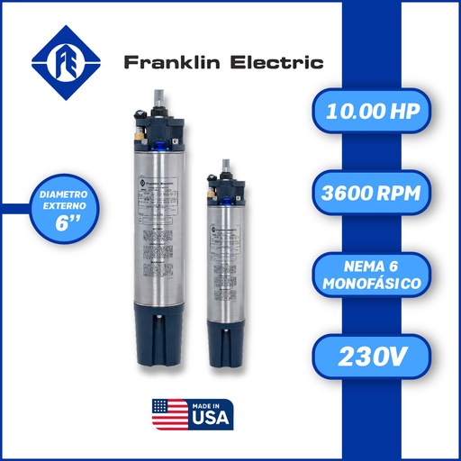 [7515FRA-5FEE3660001001F-SF23] MOTOR SUMERGIBLE MF FRANKLIN  6" SERIE ENCAP SF MOD. 2261128020    10,00HP  1PH/230V/60HZ/2P 3600RPM 3W DOL NEMA6 WF-C
