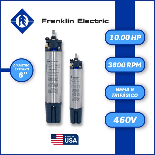 [7515FRA-5FEE8660001001F-SF23] MOTOR SUMERGIBLE TF FRANKLIN  6" SERIE ENCAP SF MOD. 2366128120    10,00HP 3PH/460V/60HZ/2P 3600RPM 3W DOL NEMA6 WF-C                                    