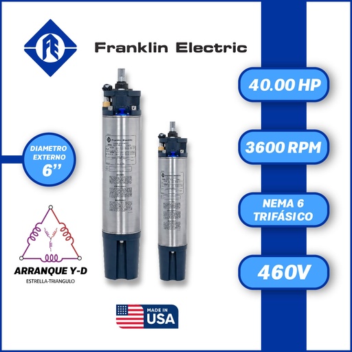 [7515FRA-5FEE8661004001F-SF23] MOTOR SUMERGIBLE TF FRANKLIN  6" SERIE ENCAP SF MOD. 2367178125    40,00HP 3PH/460V/60HZ/2P 3600RPM 6W Y-D NEMA6 WF-C                            
