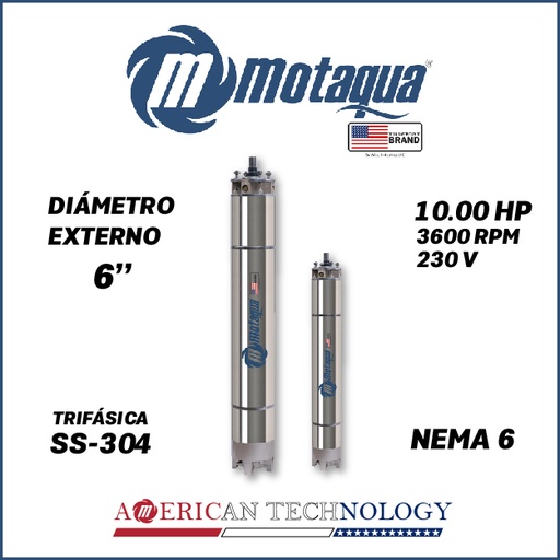 [7515MKD-2] MOTOR SUMERGIBLE TF MOTAQUA  6" SERIE MKD MOD. T6WRF0100J  10,00HP 3PH/230V/60HZ/2P 3600RPM 3W DOL NEMA6 WF-R SS-304     6S07560S005