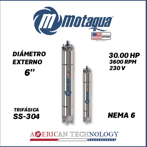 [7515MKD- 23003006] MOTOR SUMERGIBLE TF MOTAQUA  6" SERIE MKD MOD. T6WRF0300J  30,00HP 3PH/230V/60HZ/2P 3600RPM 3W DOL NEMA6 WF-R SS-304     6T22560S005