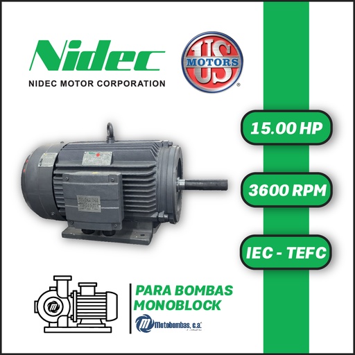 [7705USM-T25US015023T0132M-0AI1] MOTOR HORIZONTAL TF JM2P  15,00HP 3600RPM US MOTORS MNCC11E1M CCD131SH 3PH 220-440V 2P 132M-34D