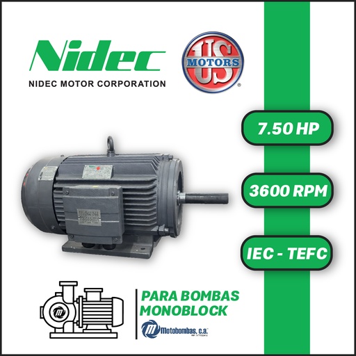 [7705USM-T25US007523T0112M-0AI1] MOTOR HORIZONTAL TF JM2P   7,50HP 3600RPM US MOTORS MNCC5E1M CCD122SH 3PH 220-440V 2P 112M-34D
