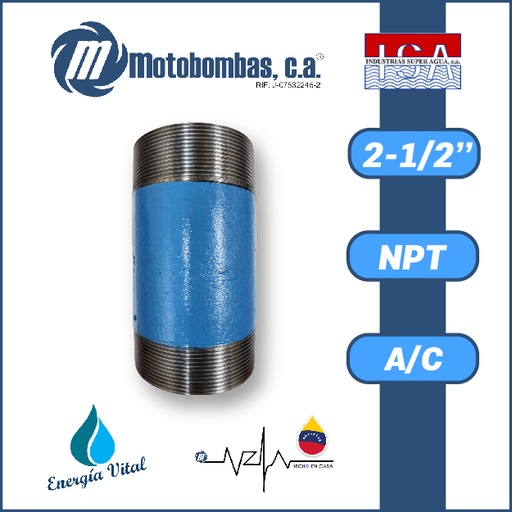 [3963ISA-NIPLER025M012L-ACERO] NIPLE CORTO 0,1 A 0,35 MTS A/C ASTM A53 SCH 40 SERIE ISA MOD.  2-1/2"