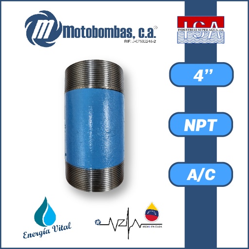 [3963ISA-NIPLER040M012L-ACERO] NIPLE CORTO 0,1 A 0,35 MTS A/C ASTM A53 SCH 40 SERIE ISA MOD.  4"