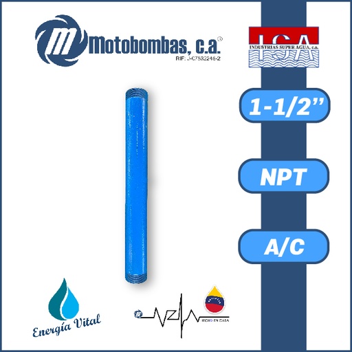 [3963ISA-NIPLER015M030L-ACERO] NIPLE LARGO 0,4 A 0,8 MTS 1-1/2" ACERO AL CARBONO ASTM A53 SCH 40