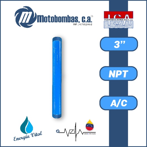 [3963ISA-NIPLER030M030L-ACERO] NIPLE LARGO 0,4 A 0,8 MTS 3" ACERO AL CARBONO ASTM A53 SCH 40