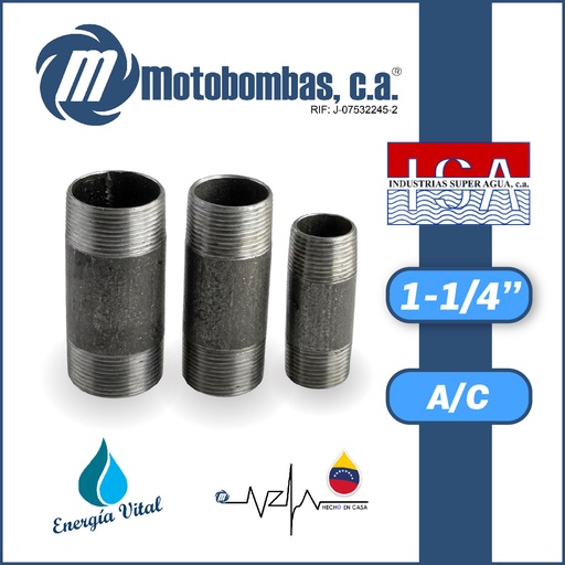[3963ISA-NIPLER012M060L-ACERO] NIPLE SEMI CORRIDO A/C ASTM A53 SCH 40 SERIE ISA MOD.   1-1/4"