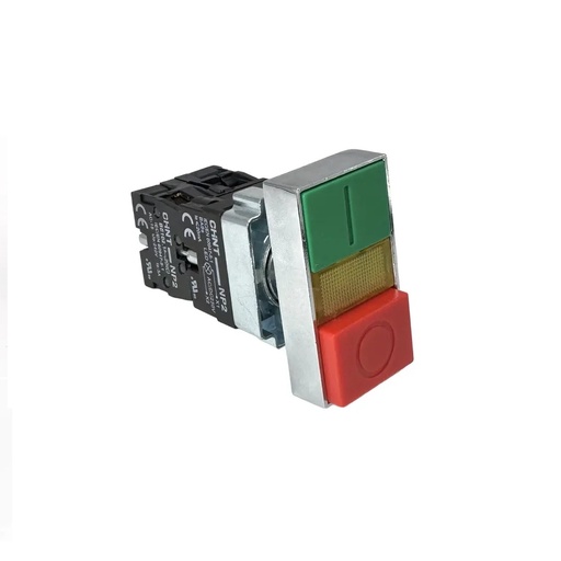 [6325CHT-NP2 - BW8465] PULSADOR DOBLE MANDO METALICO LUMINOSO 1NO+1NC  MARCA CHINT  MOD.  NP2-BW8465  22MM