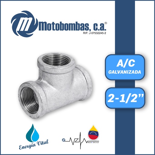 [3815VAR-TEE09R025H025H-1020] TEE A/C GALVANIZADA SERIE VAR MOD.  2-1/2"