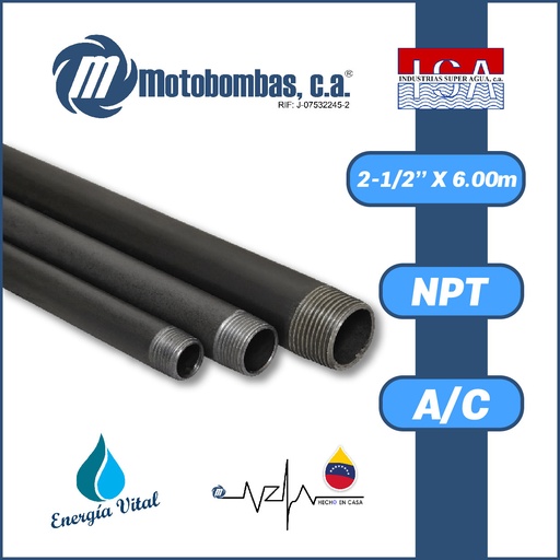 [3553ISA-TCOLRA025X240L-ACEROSCH40] TUBO COLUMNA A/C ASTM A53 SCH40 CC ROSCADO C/ ANILLO CILINDRICO A/C CR-V SERIE ISA MOD.  2-1/2" X 6,00MTS