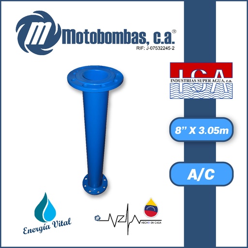 [3563ISA-TCOLBB080X120L-ACEROSCH40] TUBO COLUMNA A/C ASTM A53 SCH40 BRIDADA SERIE ISA MOD.  8" X 3,05MTS