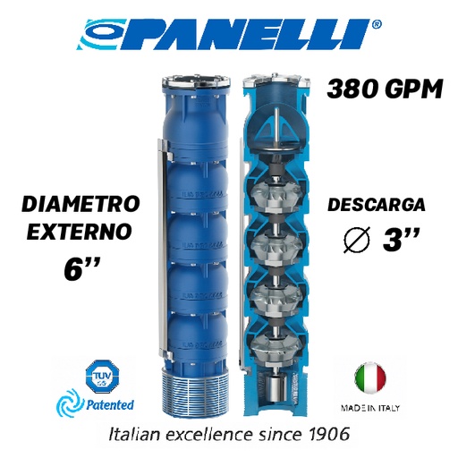 [5515PAN-140REC38001] CUERPO SUMERGIBLE PANELLI  6" SERIE REC MOD 140REC38001 380GPM   7,50HP  01ET 3"NPT NEMA6