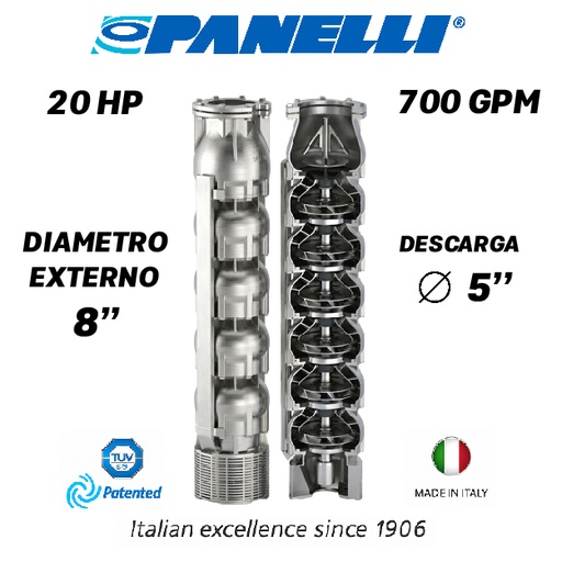[5525PAN-180SX70001] CUERPO SUMERGIBLE PANELLI  8" SERIE  SX MOD. 180SX70001 700GPM  20,00HP  01ET 5"NPT NEMA8