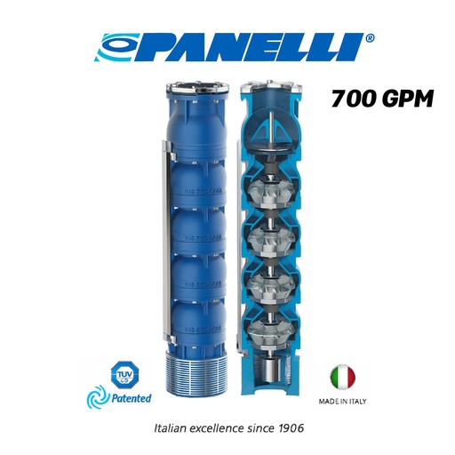 [5525PAN-180REC70004] CUERPO SUMERGIBLE PANELLI  8" SERIE REC MOD. 180REC70004 700GPM 100,00HP  04ET 5"NPT NEMA8