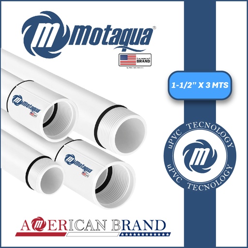 [5715MKD-6H1D150X118L35-UPVC] TUBO COLUMNA uPVC MOTAQUA MKD HEAVY1  1-1/2" X 3,00 MTS