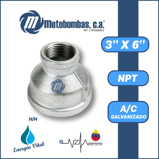 [3825VAR-COPA0R300H600H-GALVANIZADA] REDUCCION A/C GALVANIZADA ROSCADA NPT SERIE VAR MOD. H/H 3"X6"