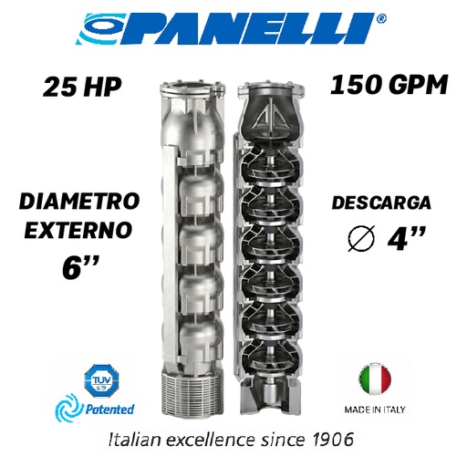 [5515PAN-] CUERPO SUMERGIBLE PANELLI  6" SERIE  SX MOD. 140SX15010  150GPM  25,00HP 10ET 4"NPT NEMA6