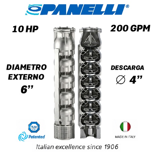 [5515PAN-140SX20003GX0-SF01] CUERPO SUMERGIBLE PANELLI  6" SERIE  SX MOD. 140SX20003  200GPM  10,00HP 03ET 4"NPT NEMA6 