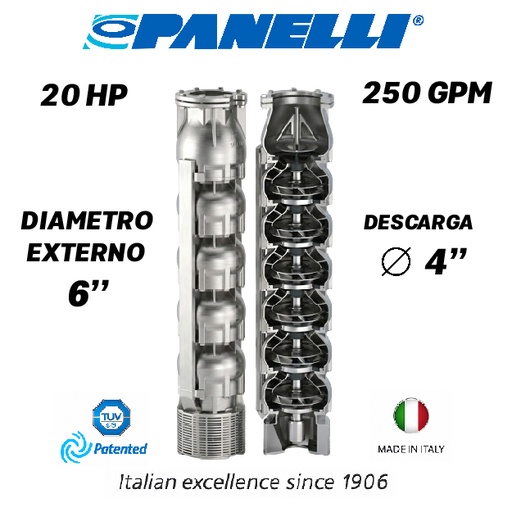 [5515PAN-140SX25006GX0-SF01] CUERPO SUMERGIBLE PANELLI  6" SERIE  SX MOD. 140SX25006  250GPM  20,00HP 06ET 4"NPT NEMA6 