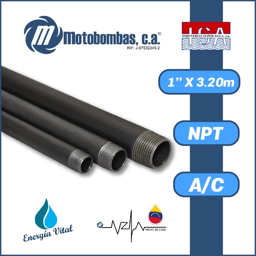[3553ISA-TCOLRA010X125L-ACEROSCH40] TUBO COLUMNA A/C ASTM A53 SCH40 CC ROSCADO C/ ANILLO CILINDRICO A/C CR-V SERIE ISA MOD.    1" X 3,20MTS