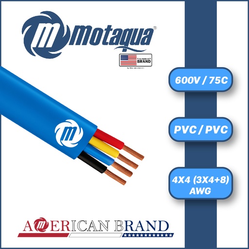 [7015AER-3X4+8-MOT-] CABLE SUMERGIBLE PLANO MOTAQUA AWG 600V 75C PVC/PVC SERIE MAE MOD.   4X4 (3X4+8)