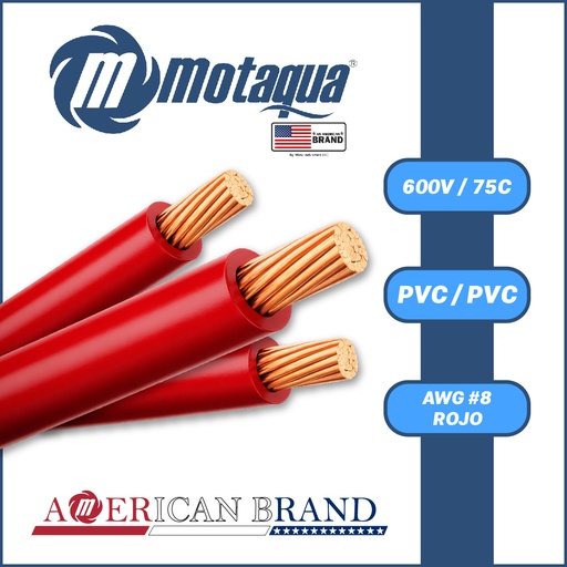 [7005VAR-] CABLE MONOPOLAR MOTAQUA AWG 600V 75C PVC/PVC SERIE MAE MOD.      #8 (ROJO)