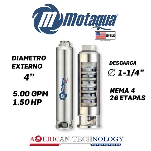 [5505MTS-0054TS001526CX-PF01] CUERPO SUMERGIBLE MOTAQUA  4"       SERIE MTS MOD. 054TS1526   05GPM   1,50HP 26ET 1-1/4"NPT NEMA4