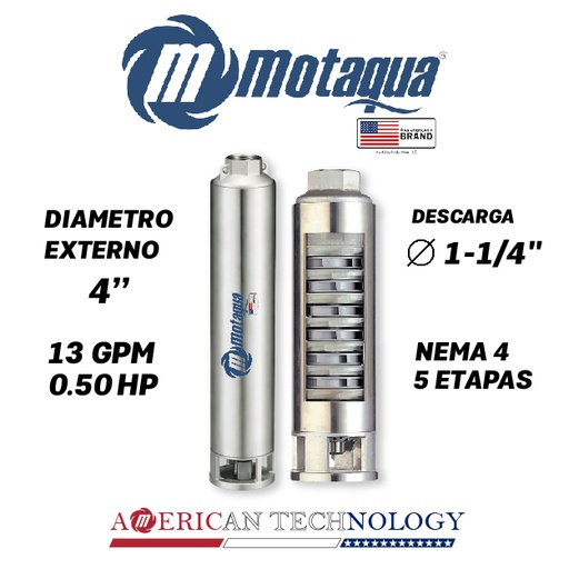 [5505MTS-0134TS000505CX-PF01] CUERPO SUMERGIBLE MOTAQUA  4"     SERIE MTS MOD. 134TS0505   13GPM   0,50HP 05ET 1-1/4"NPT NEMA4