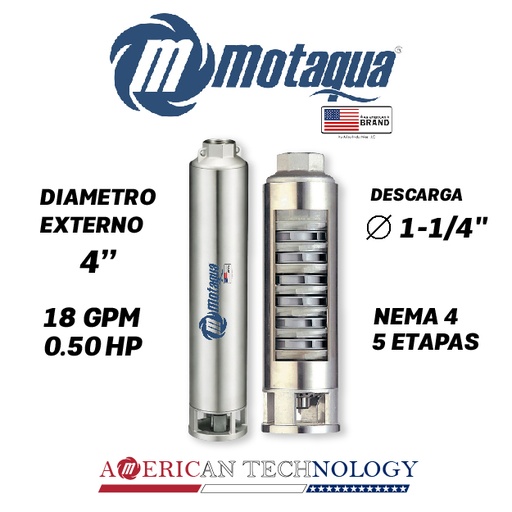 [5505MTS-0184TS000505CX-PF01] CUERPO SUMERGIBLE MOTAQUA  4"    SERIE MTS MOD. 184TS0505   18GPM   0,50HP 05ET 1-1/4"NPT NEMA4