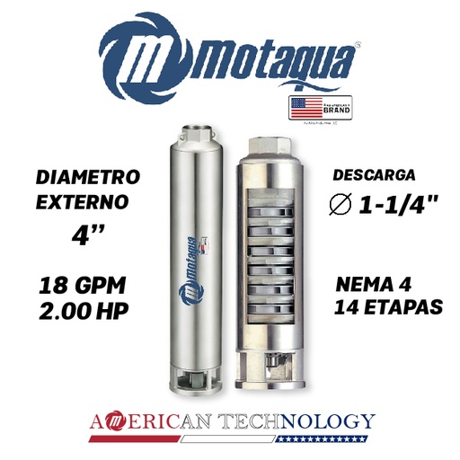 [5505MTS-0184TS002014CX-PF01] CUERPO SUMERGIBLE MOTAQUA  4"    SERIE MTS MOD. 184TS2014   18GPM   2,00HP 14ET 1-1/4"NPT NEMA4