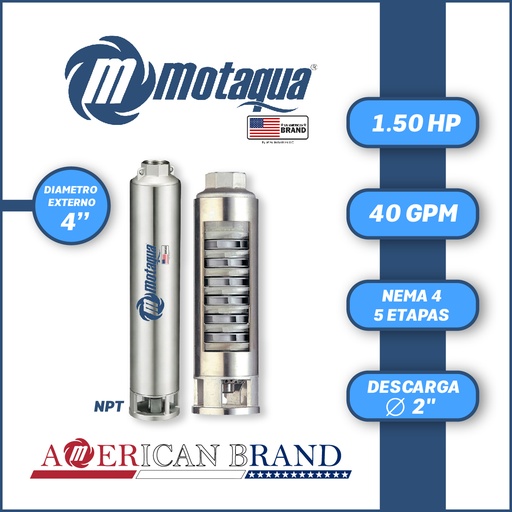 [5505MTS-0404TS001505CX-PF01] CUERPO SUMERGIBLE MOTAQUA  4"   SERIE MTS MOD. 404TS1505   40GPM   1,50HP 05ET 2"NPT NEMA4