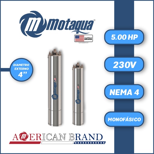 [7505MTS-2M0050F4ORSB3S-AS31] MOTOR SUMERGIBLE MF MOTAQUA MTS DSM4 4" M4ORSF50F   5,00HP 1PH/230V/60HZ/2P 3600RPM 3W DOL NEMA4 OL-R