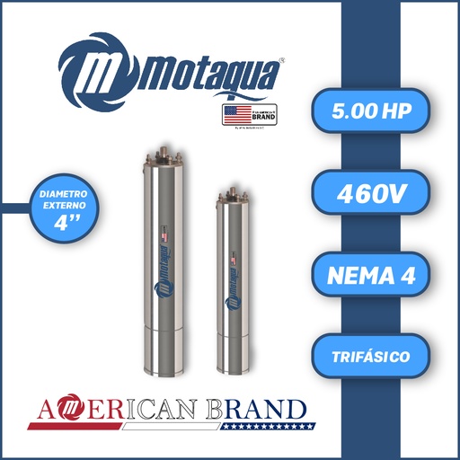 [7505MTS-2T0055L4ORSB3S-AS31] MOTOR SUMERGIBLE TF MOTAQUA MTS DSM4 4" T4ORSF55K   5,00HP 3PH/460V/60HZ/2P 3600RPM 3W DOL NEMA4 OF-R  1.000LBF